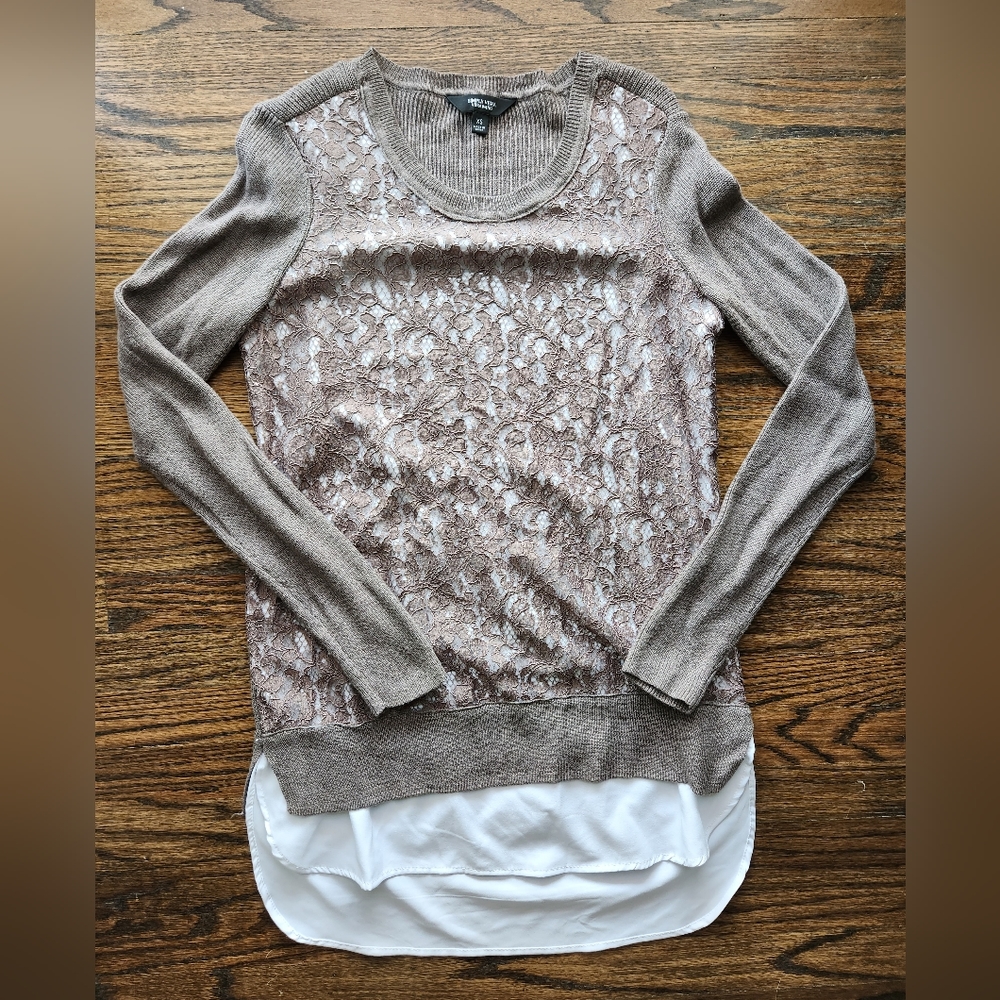 Tan Sweater with Attached Blouse